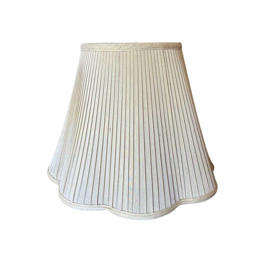 Vintage Scalloped Ivory Lamp Shade Pleated Fabric 18” wide 14" tall Bell Shape